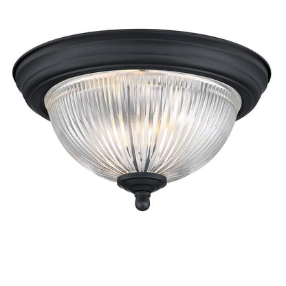 11-Inch, One-Light Flush Mount Ceiling Fixture: Matte Black Finish with Crystal Ribbed Glass