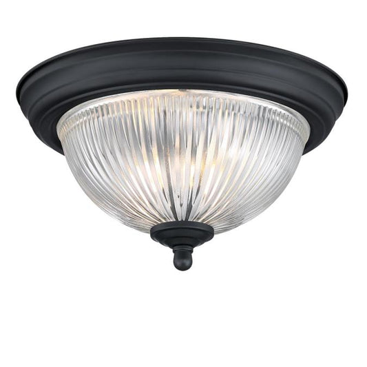 11-Inch, One-Light Flush Mount Ceiling Fixture: Matte Black Finish with Crystal Ribbed Glass