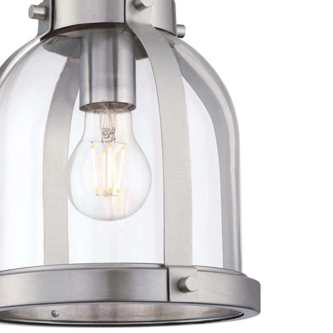 Cindy One-Light Indoor Mini Pendant: Brushed Nickel Finish with Clear Glass