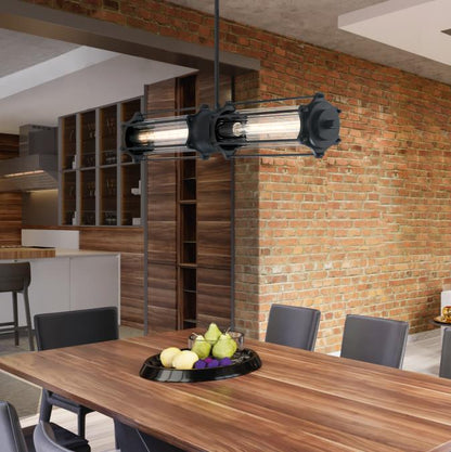 Marlowe Two-Light LED Indoor Pendant: Matte Black Finish with Clear Ribbed Glass