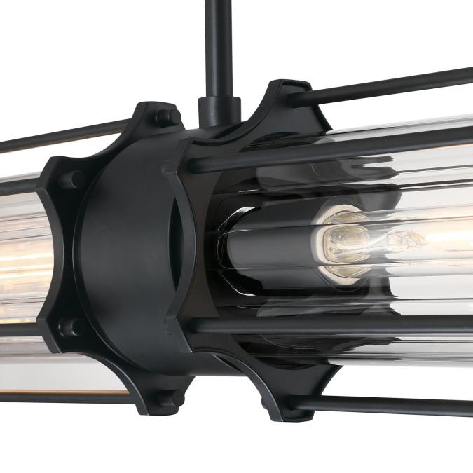 Marlowe Two-Light LED Indoor Pendant: Matte Black Finish with Clear Ribbed Glass