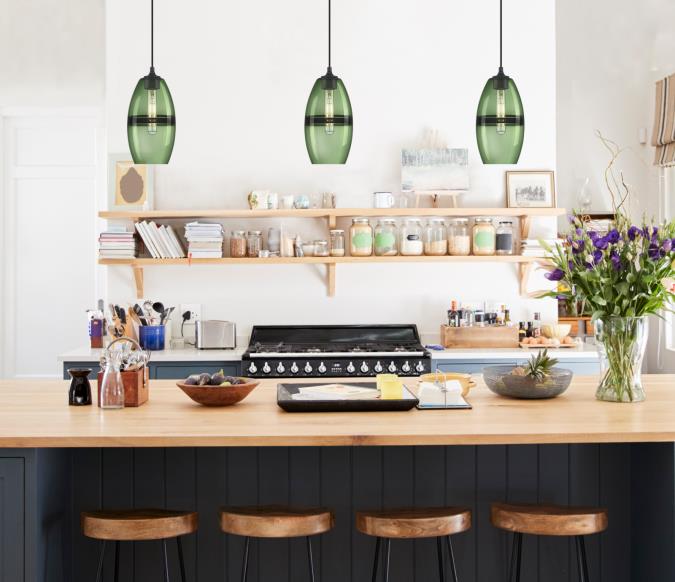 Soren One-Light Indoor Mini Pendant: Matte Black Finish with Forest Glass