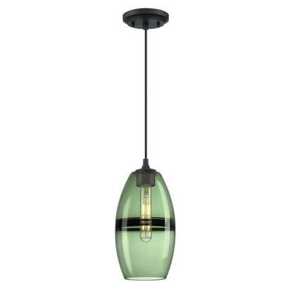 Soren One-Light Indoor Mini Pendant: Matte Black Finish with Forest Glass