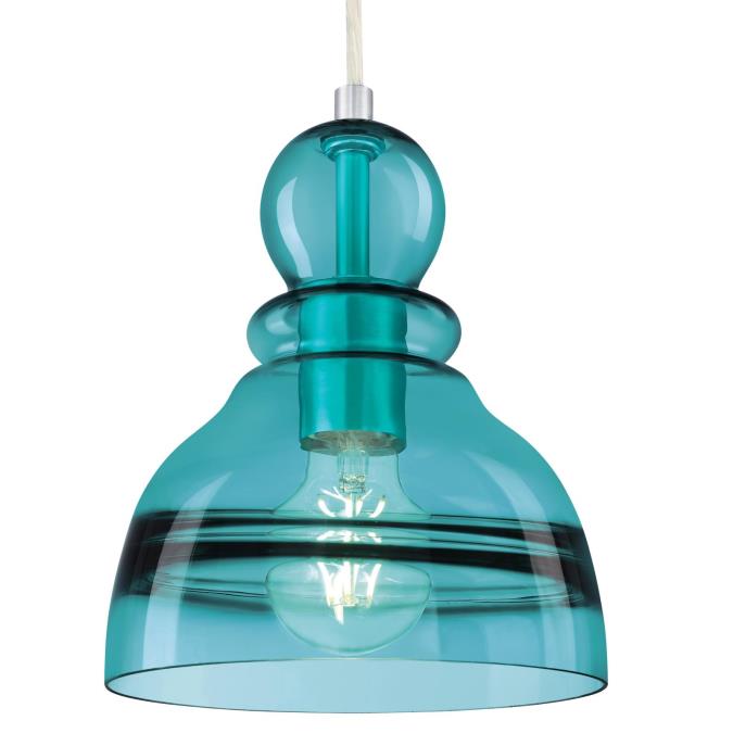 Fiona One-Light Indoor Mini Pendant: Brushed Nickel Finish with Turquoise Glass