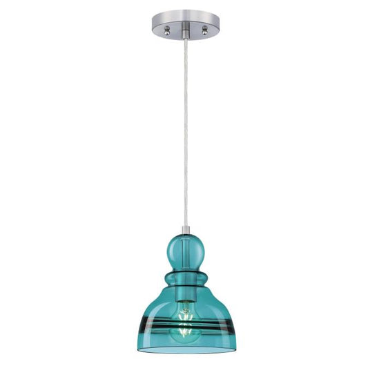 Fiona One-Light Indoor Mini Pendant: Brushed Nickel Finish with Turquoise Glass