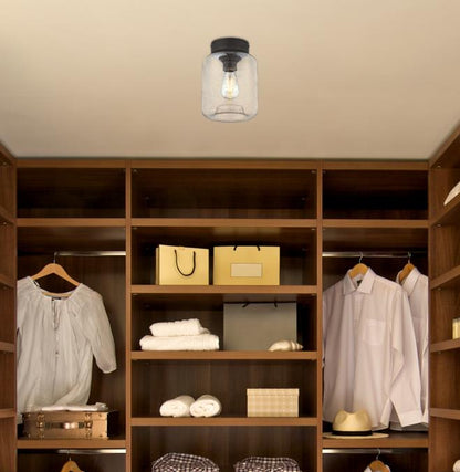 Judd 8-Inch, One-Light Semi-Flush Mount Ceiling Fixture: Oil-Rubbed Bronze Finish with Highlights and Clear Seeded Glass