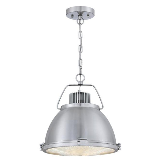 Danzig One-Light Indoor Pendant: Brushed Nickel Finish with Clear Prismatic Lens