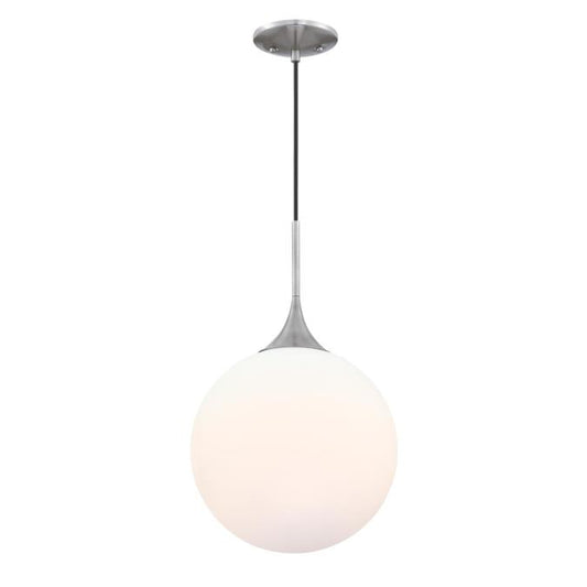 Moretti LED Indoor Pendant: Brushed Nickel Finish with Frosted Opal Glass