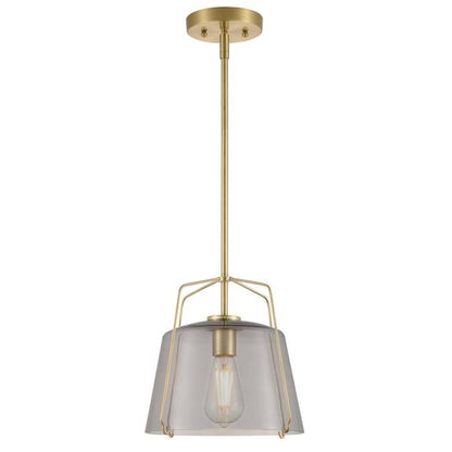 Hallein One-Light Indoor Pendant: Champagne Brass Finish with Smoke Grey Glass