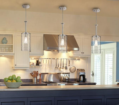 Hernando One-Light Indoor Mini Pendant: Industrial Steel Finish with Clear Hammered Glass