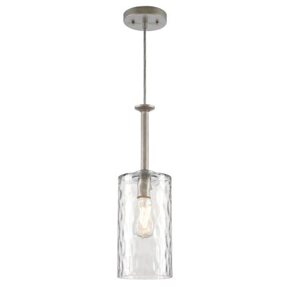 Hernando One-Light Indoor Mini Pendant: Industrial Steel Finish with Clear Hammered Glass