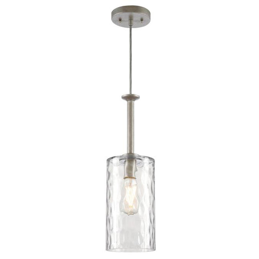 Hernando One-Light Indoor Mini Pendant: Industrial Steel Finish with Clear Hammered Glass