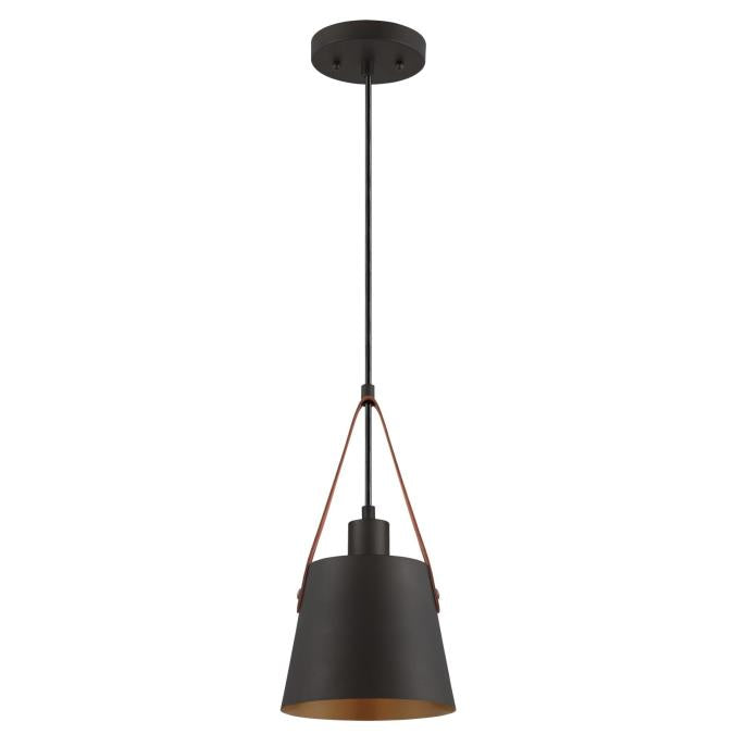 Pasco One-Light Indoor Mini Pendant: Black-Bronze Finish with Leather Strap