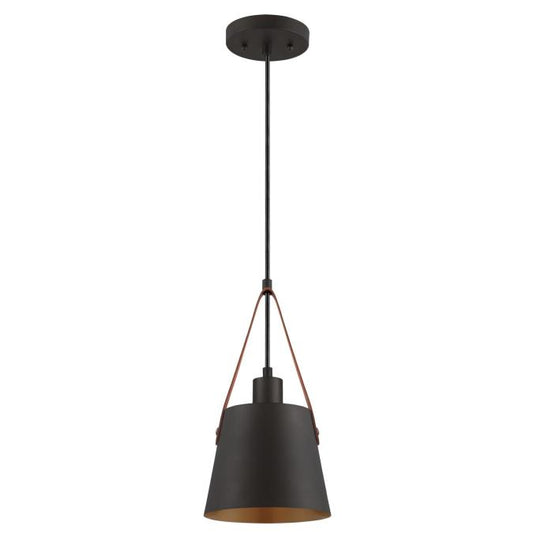 Pasco One-Light Indoor Mini Pendant: Black-Bronze Finish with Leather Strap
