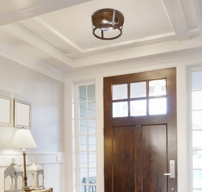 Elway 14-Inch, Two-Light Flush Mount Ceiling Fixture: Barnwood Finish with Galvanized Steel Accents