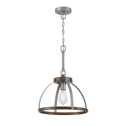 Oak Lane One-Light Indoor Pendant/Semi-Flush Mount Ceiling Fixture: Barnwood Finish with Galvanized Steel Accents