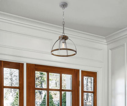 Oak Lane One-Light Indoor Pendant/Semi-Flush Mount Ceiling Fixture: Barnwood Finish with Galvanized Steel Accents