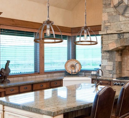 Oak Lane One-Light Indoor Pendant/Semi-Flush Mount Ceiling Fixture: Barnwood Finish with Galvanized Steel Accents