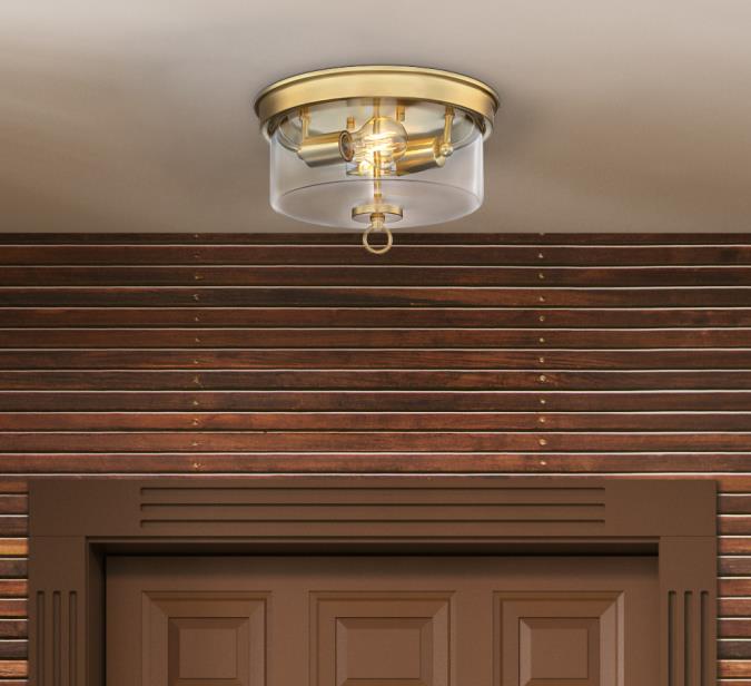 Lebanon 12-Inch, Two-Light Flush Mount Ceiling Fixture: Champagne Brass Finish with Clear Glass