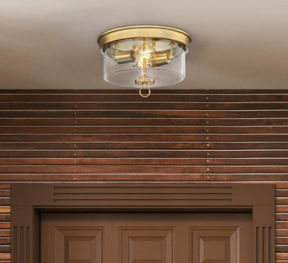 Lebanon 12-Inch, Two-Light Flush Mount Ceiling Fixture: Champagne Brass Finish with Clear Glass