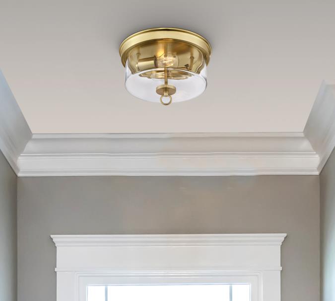 Lebanon 12-Inch, Two-Light Flush Mount Ceiling Fixture: Champagne Brass Finish with Clear Glass