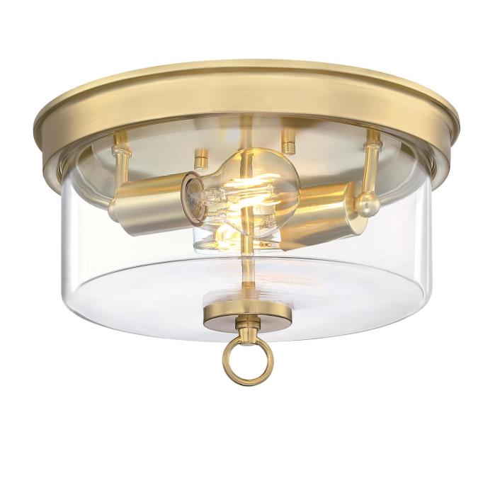 Lebanon 12-Inch, Two-Light Flush Mount Ceiling Fixture: Champagne Brass Finish with Clear Glass