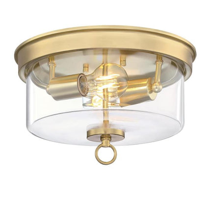 Lebanon 12-Inch, Two-Light Flush Mount Ceiling Fixture: Champagne Brass Finish with Clear Glass