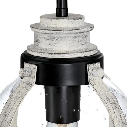 Cindy One-Light Indoor Mini Pendant: Matte Black Finish with Antique Ash Accents and Clear Seeded Glass