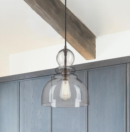 Fiona One-Light Indoor Pendant: Black-Bronze Finish with Highlights and Clear Seeded Glass