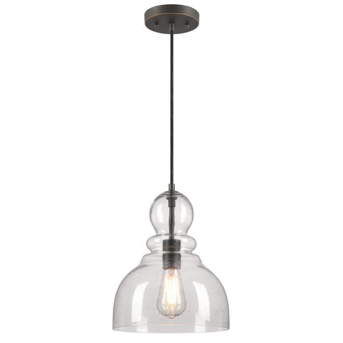 Fiona One-Light Indoor Pendant: Black-Bronze Finish with Highlights and Clear Seeded Glass