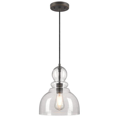 Fiona One-Light Indoor Pendant: Black-Bronze Finish with Highlights and Clear Seeded Glass