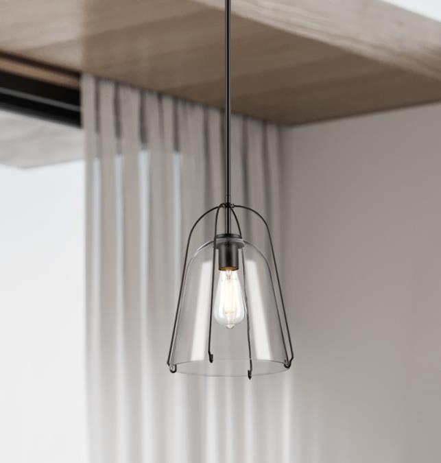 Kewadin One-Light Indoor Pendant: Matte Black Finish with Clear Glass
