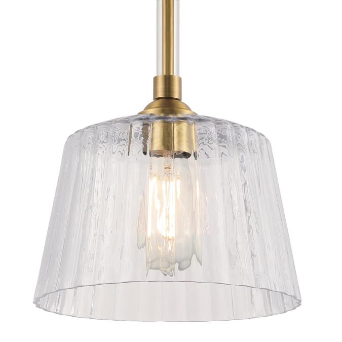Aggie One-Light Indoor Pendant: Brushed Brass Finish with Clear Ribbed Glass