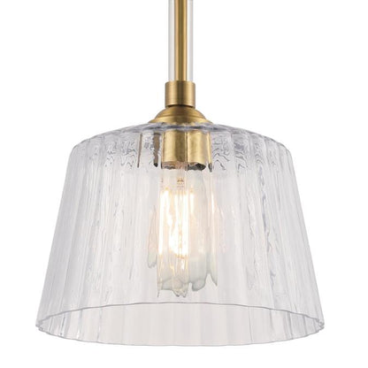 Aggie One-Light Indoor Pendant: Brushed Brass Finish with Clear Ribbed Glass