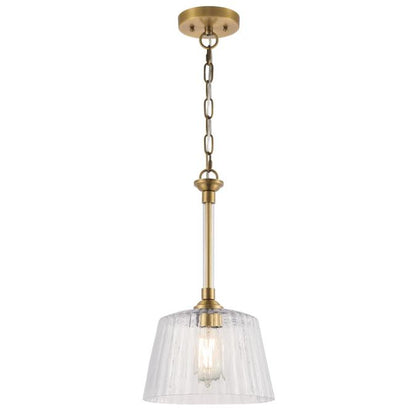 Aggie One-Light Indoor Pendant: Brushed Brass Finish with Clear Ribbed Glass