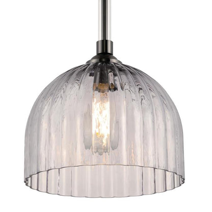 Camrose One-Light Indoor Pendant: Gun Metal Finish with Smoke Grey Ribbed Glass