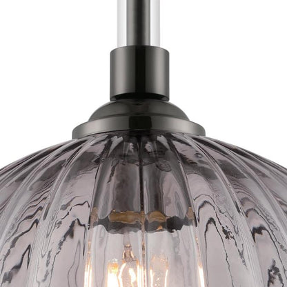 Camrose One-Light Indoor Pendant: Gun Metal Finish with Smoke Grey Ribbed Glass
