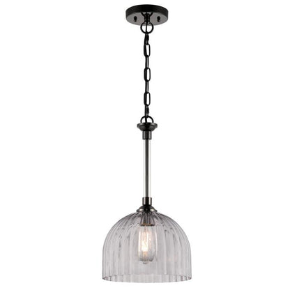 Camrose One-Light Indoor Pendant: Gun Metal Finish with Smoke Grey Ribbed Glass