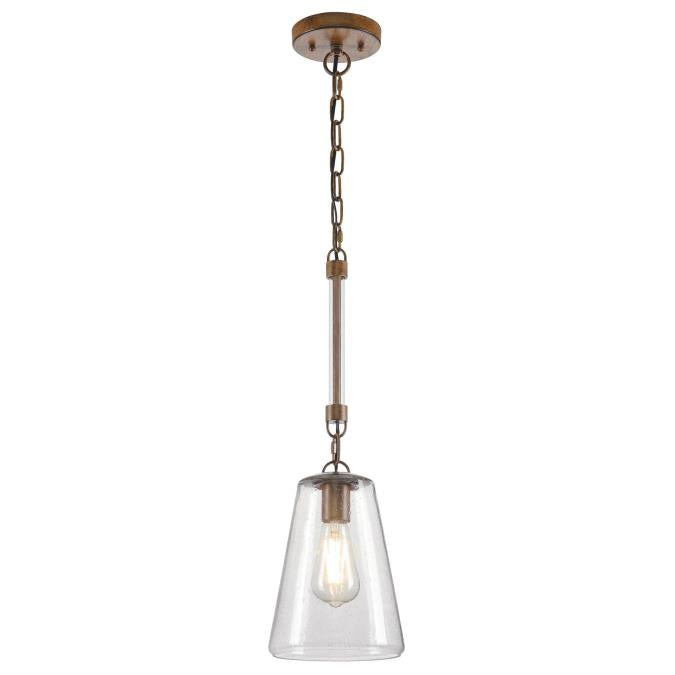 Biloxi One-Light Indoor Mini Pendant: Barnwood Finish with Clear Seeded Glass