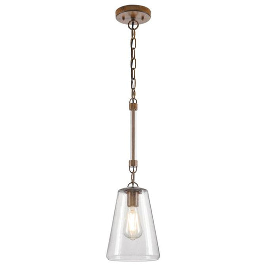 Biloxi One-Light Indoor Mini Pendant: Barnwood Finish with Clear Seeded Glass