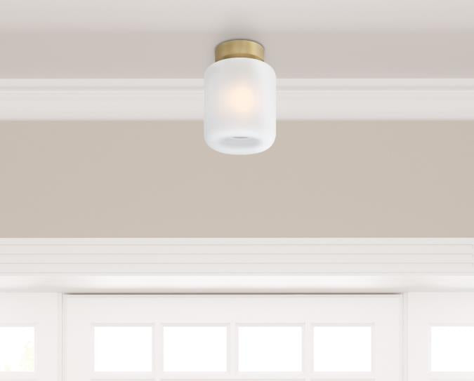 Judd 8-Inch, One-Light Semi-Flush Mount Ceiling Fixture: Champagne Brass Finish with Frosted Glass