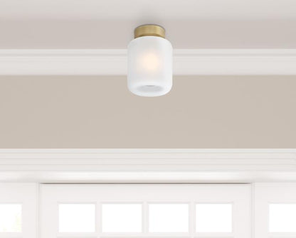 Judd 8-Inch, One-Light Semi-Flush Mount Ceiling Fixture: Champagne Brass Finish with Frosted Glass
