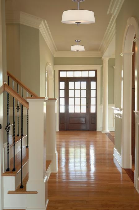 Parker Mews Two-Light Indoor Semi-Flush Ceiling Fixture: Brushed Nickel Finish with White Linen Fabric Shade and Frosted Glass Panel