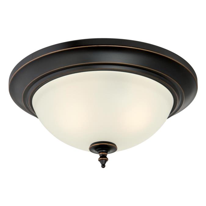 Harwell Two-Light Indoor Flush Mount Ceiling Fixture: Amber Bronze Finish with Frosted Glass