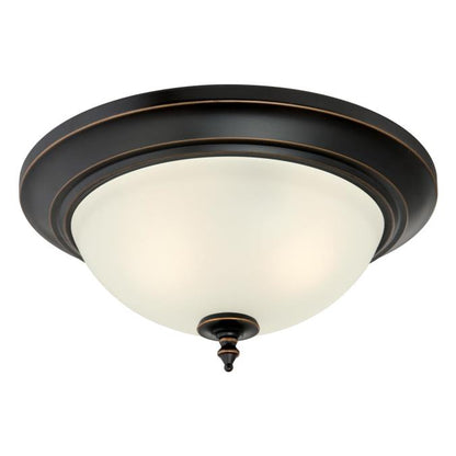 Harwell Two-Light Indoor Flush Mount Ceiling Fixture: Amber Bronze Finish with Frosted Glass