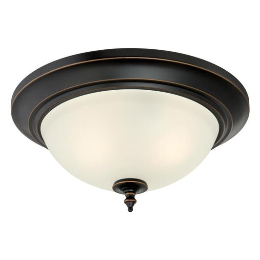 Harwell Two-Light Indoor Flush Mount Ceiling Fixture: Amber Bronze Finish with Frosted Glass