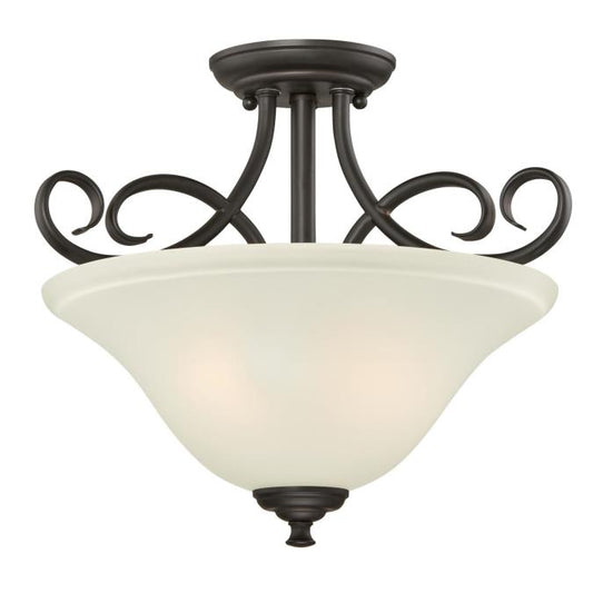 Dunmore 15-Inch, Two-Light Indoor Semi-Flush Mount Ceiling Fixture: Oil Rubbed Bronze Finish with Frosted Glass