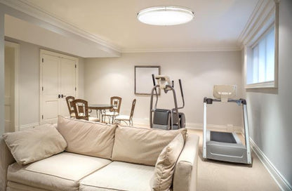 Lauderdale 32-1/2-Inch Oval Dimmable LED Indoor Flush Mount Ceiling Fixture: Brushed Nickel Finish with White Acrylic Shade