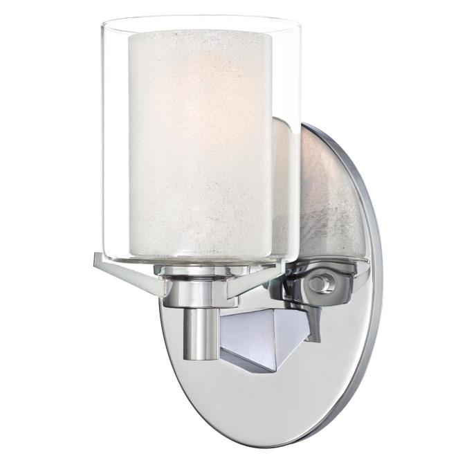 Glenford One-Light Indoor Wall Fixture: Chrome Finish with Ice Glass Inner and Clear Glass Outer Shade