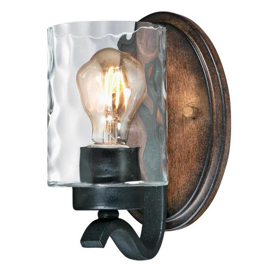 Barnwell One-Light Indoor Wall Fixture: Textured Iron and Barnwood Finish